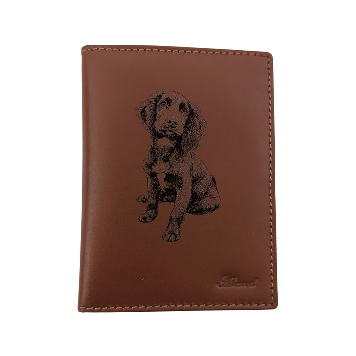 Working Cocker Spaniel Sitting Engraved Leather Passport Cover