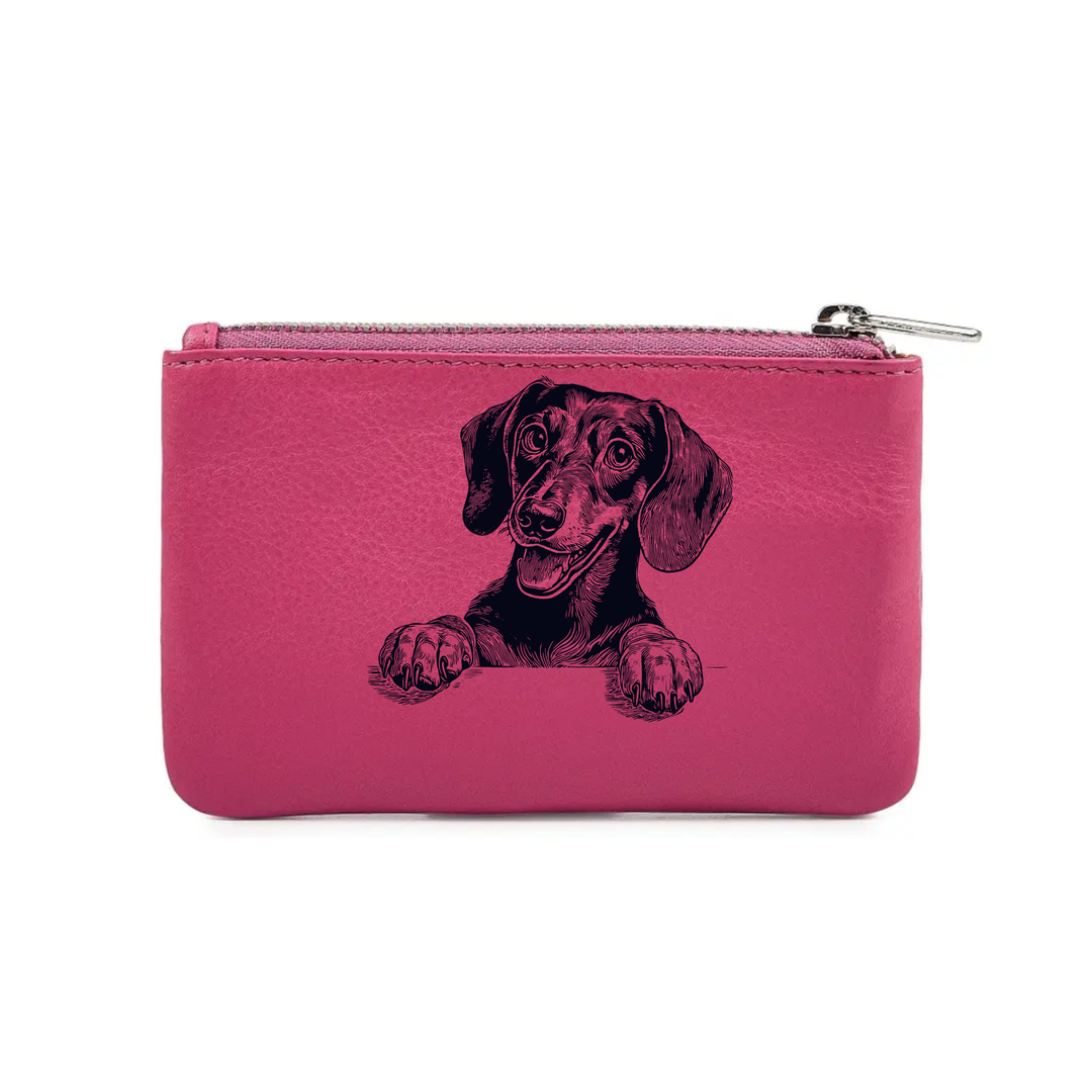 Dachshund Paws Engraved Genuine Leather Coin Purse (Multiple Colour Options)
