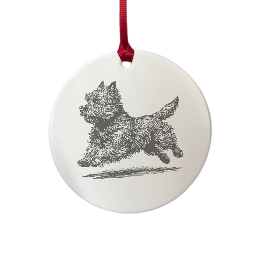 Personalised Cairn Terrier Running Engraved White Acrylic Decoration