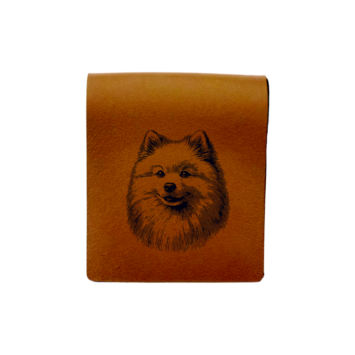 Japanese Spitz Face Engraved Genuine Leather Magnetic Bookmark