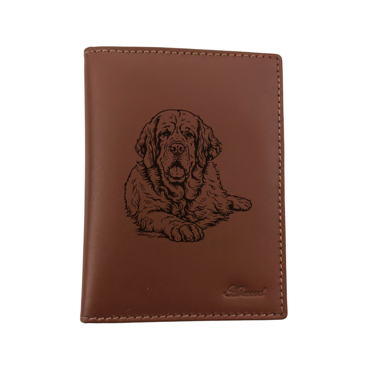 Clumber Spaniel LD Engraved Leather Passport Cover