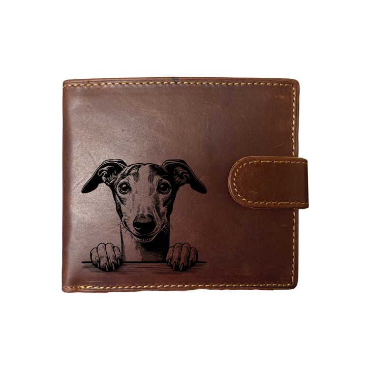 Personalised Whippet Paws Engraved Dark Tan Genuine Leather Wallet