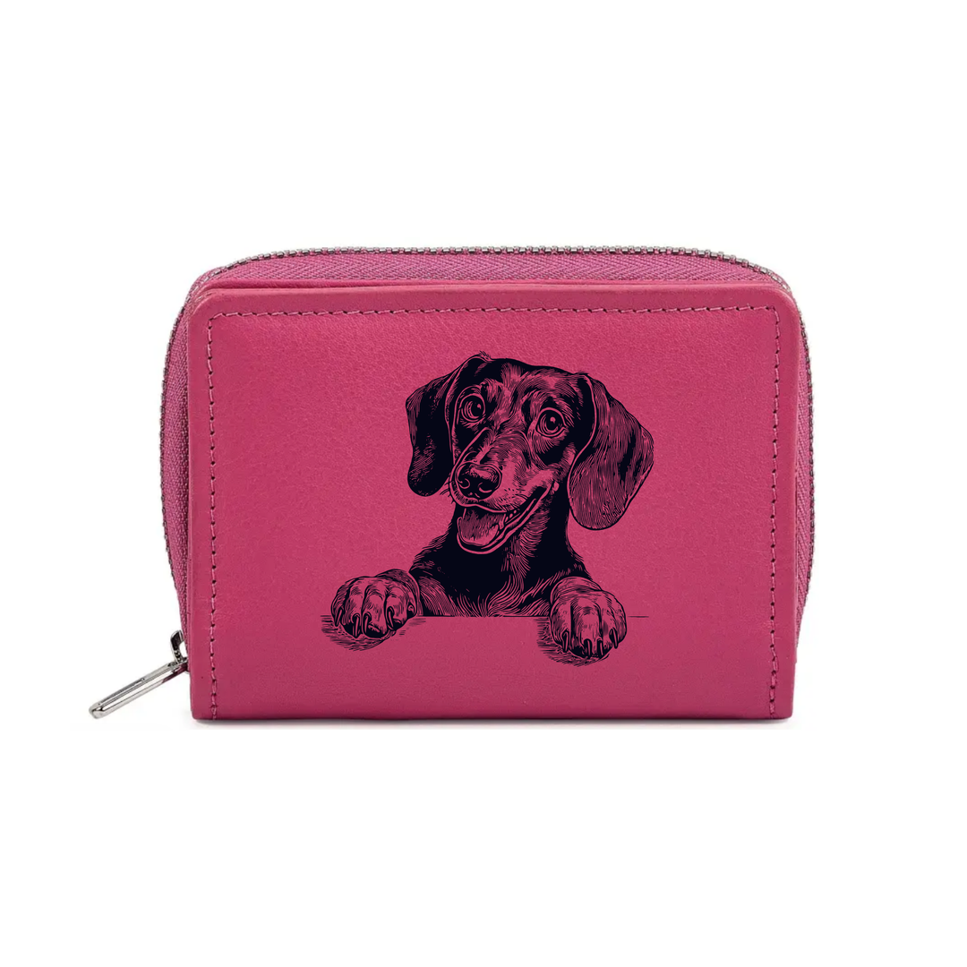 Dachshund Paws Engraved Small Leather Purse (Green/Pink/Blue/Red)