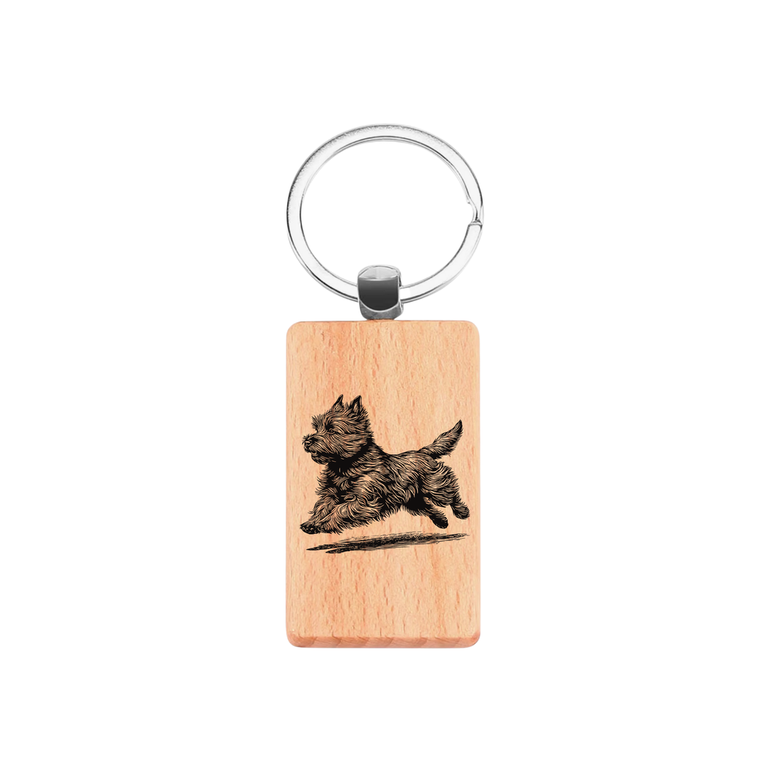 Cairn Terrier Running Engraved Rectangle Wooden Keyring