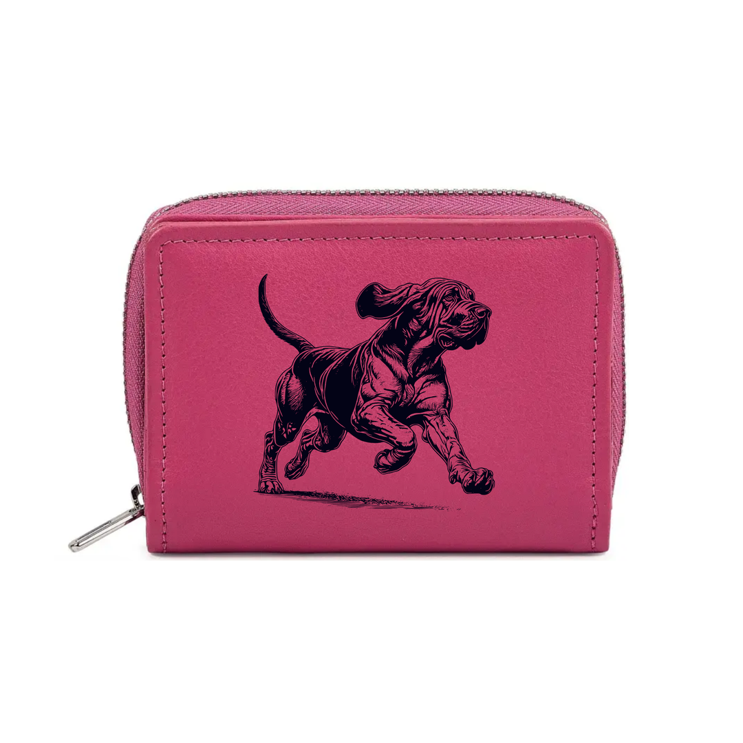 Bloodhound Running Engraved Small Leather Purse (Green/Pink/Blue/Red)