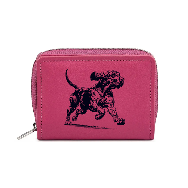 Bloodhound Running Engraved Small Leather Purse (Green/Pink/Blue/Red)