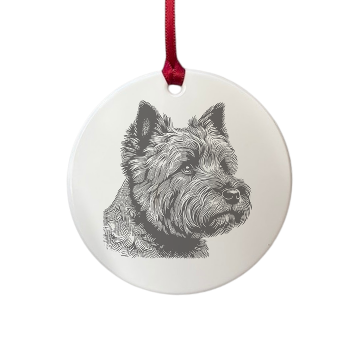 Personalised Cairn Terrier SP Face Engraved White Acrylic Decoration