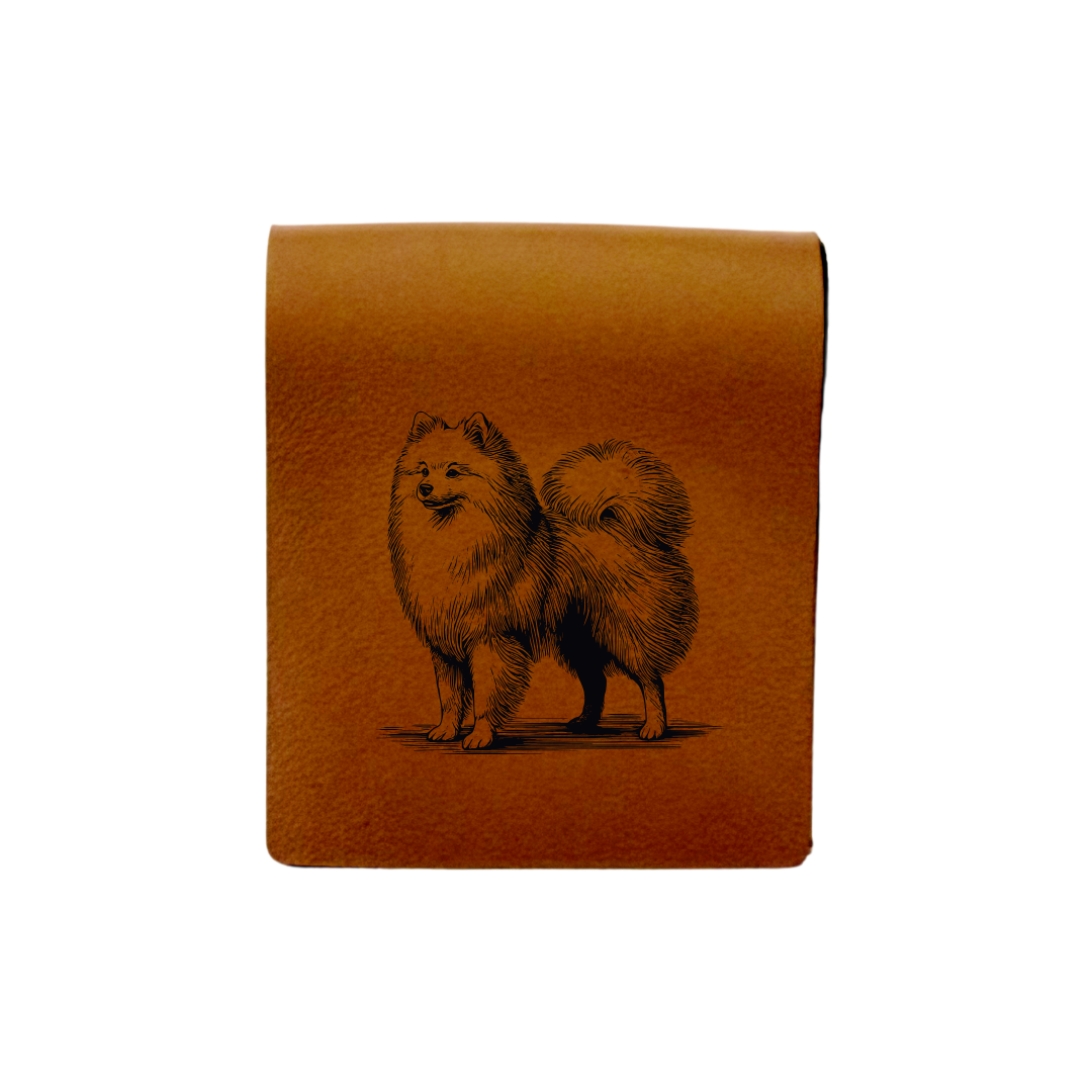 Japanese Spitz Standing Engraved Genuine Leather Magnetic Bookmark