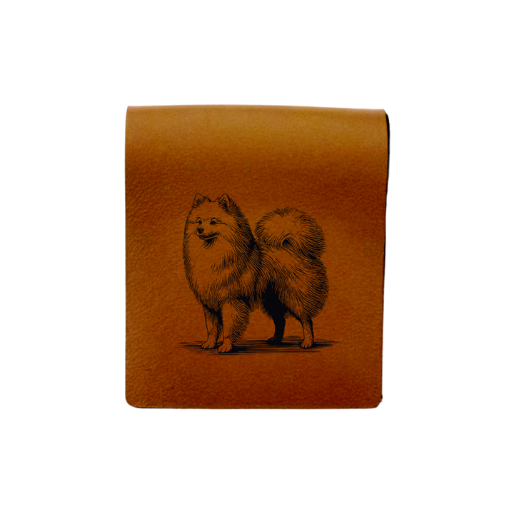Japanese Spitz Standing Engraved Genuine Leather Magnetic Bookmark