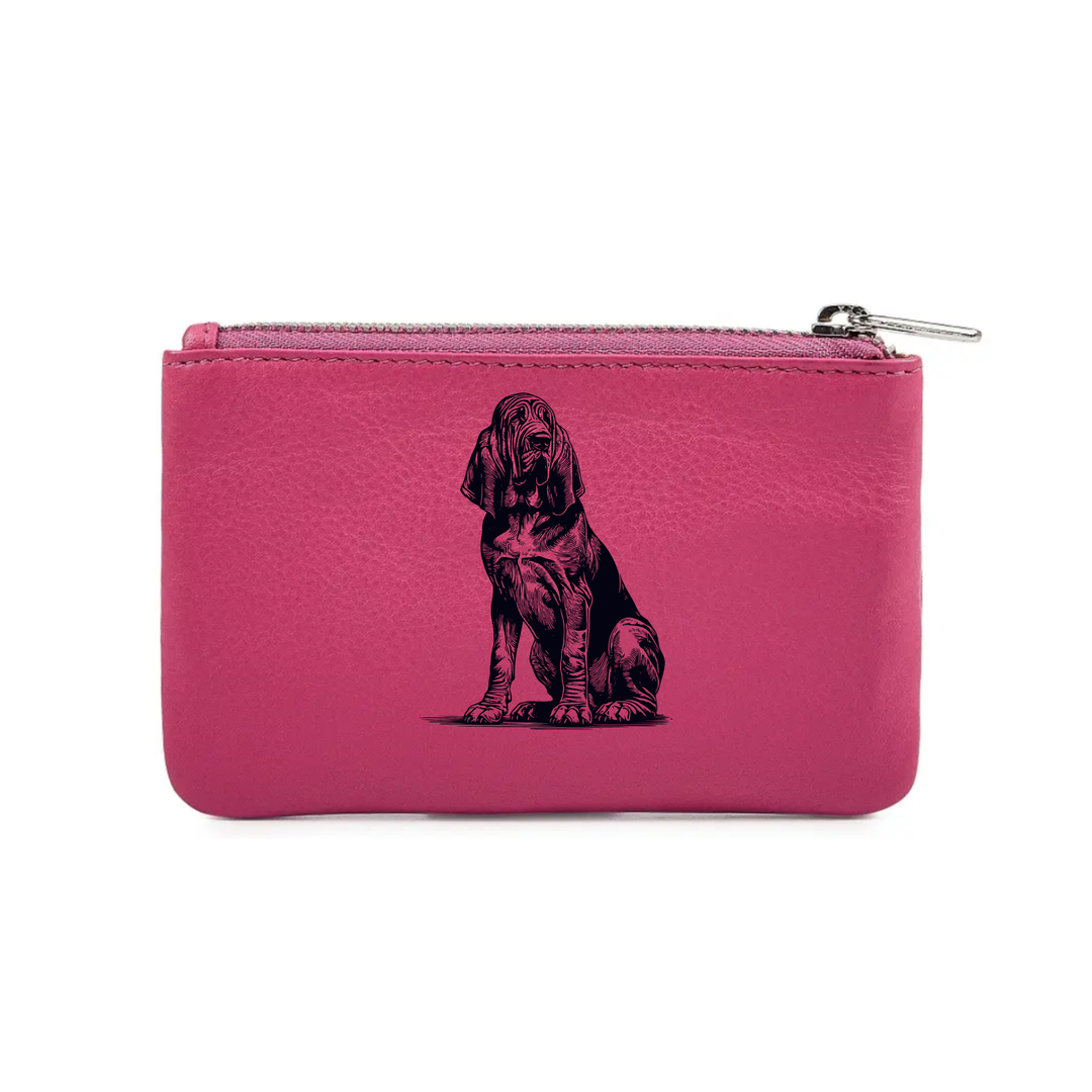 Bloodhound Sitting Engraved Genuine Leather Coin Purse (Multiple Colour Options)