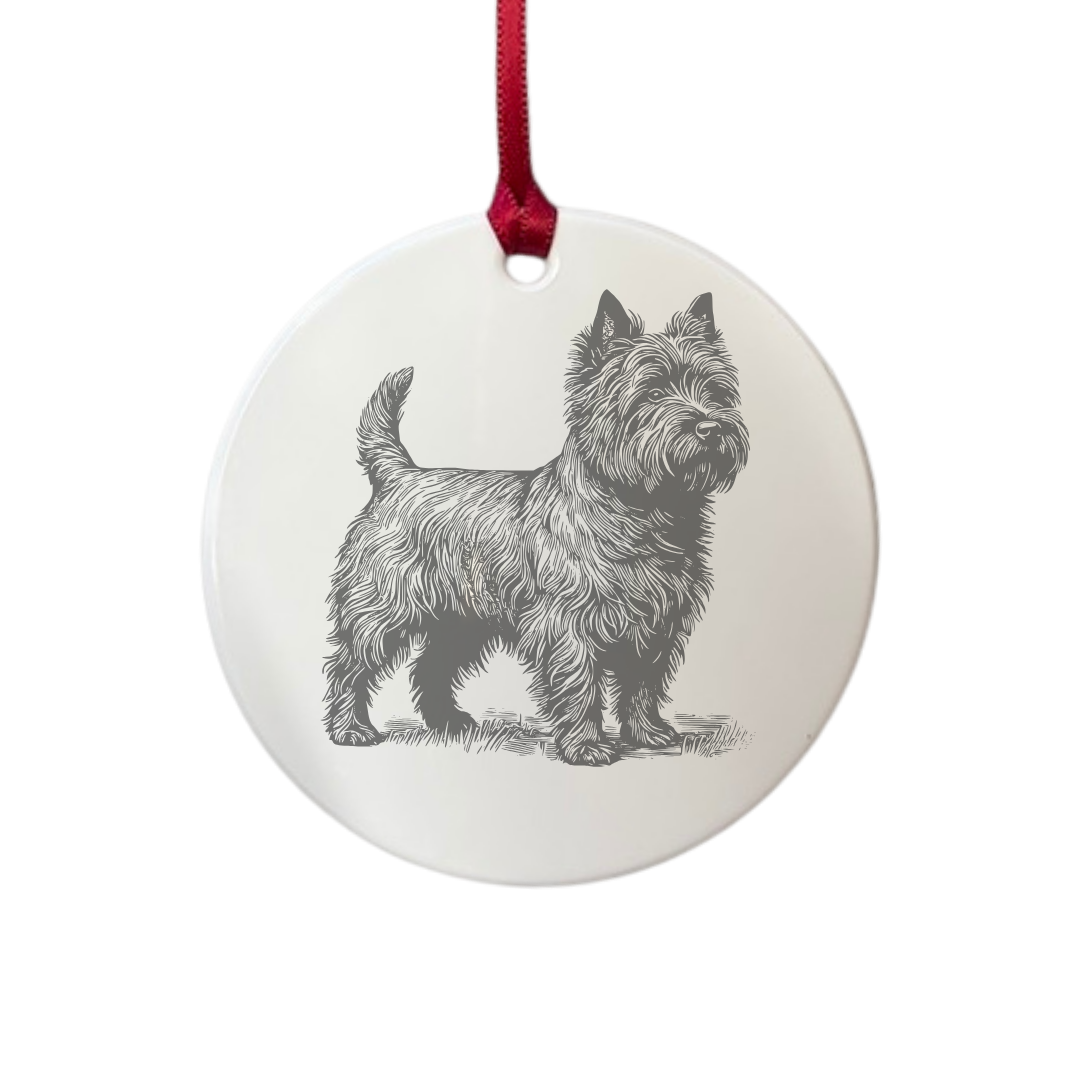 Personalised Cairn Terrier Standing Engraved White Acrylic Decoration