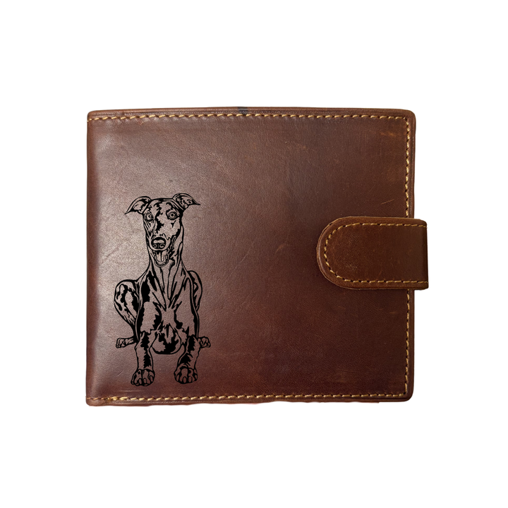 Personalised Greyhound Engraved Dark Tan Genuine Leather Wallet