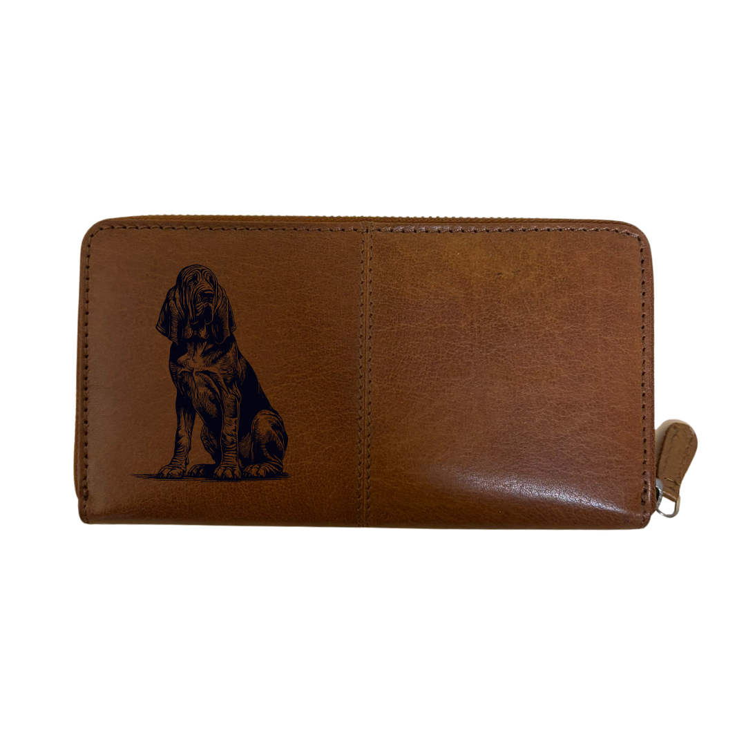 Bloodhound Sitting Engraved Large Leather Purse