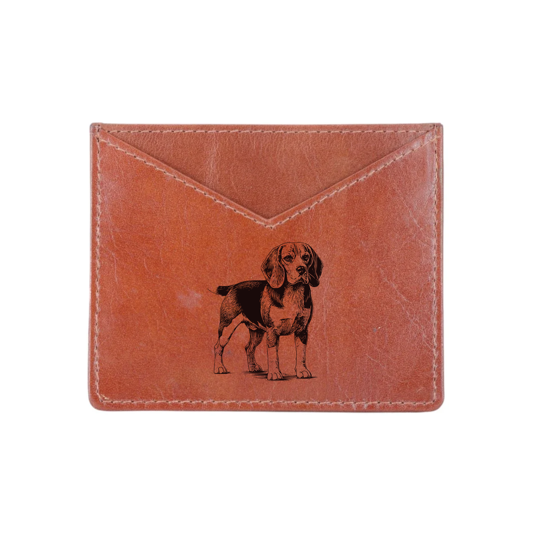 Beagle Standing Engraved Genuine Leather Cardholder
