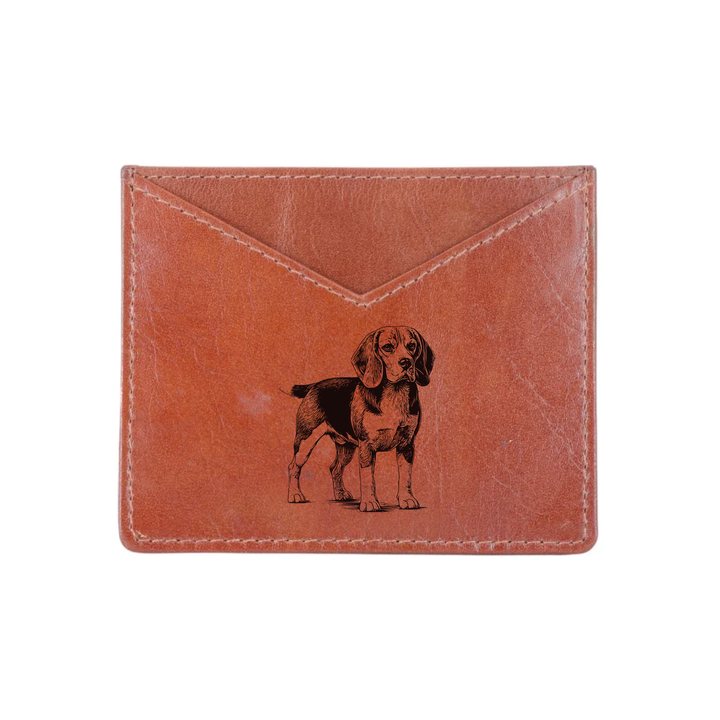 Beagle Standing Engraved Genuine Leather Cardholder