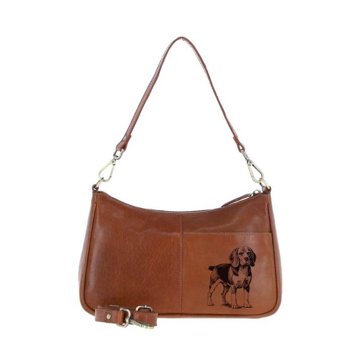 Beagle Standing Engraved Genuine Leather Shoulder Bag