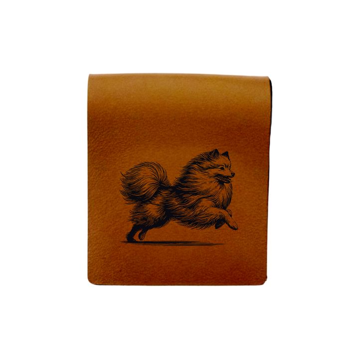 Japanese Spitz Running Engraved Genuine Leather Magnetic Bookmark