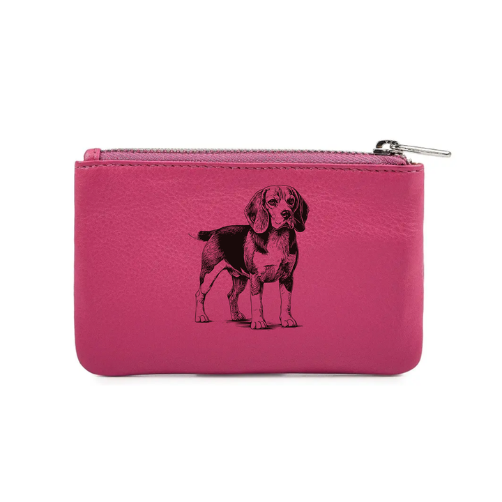 Beagle Standing Engraved Genuine Leather Coin Purse (Multiple Colour Options)