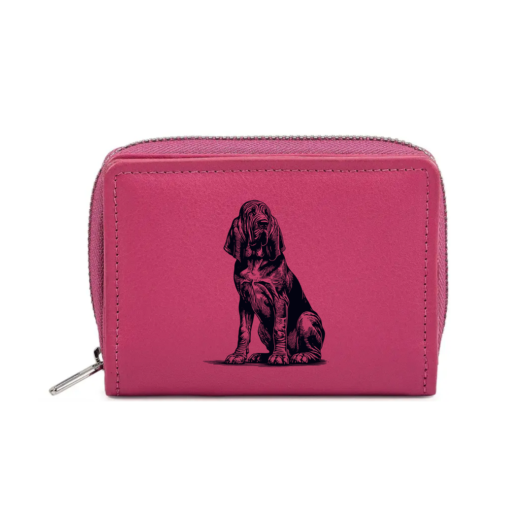 Bloodhound Sitting Engraved Small Leather Purse (Green/Pink/Blue/Red)