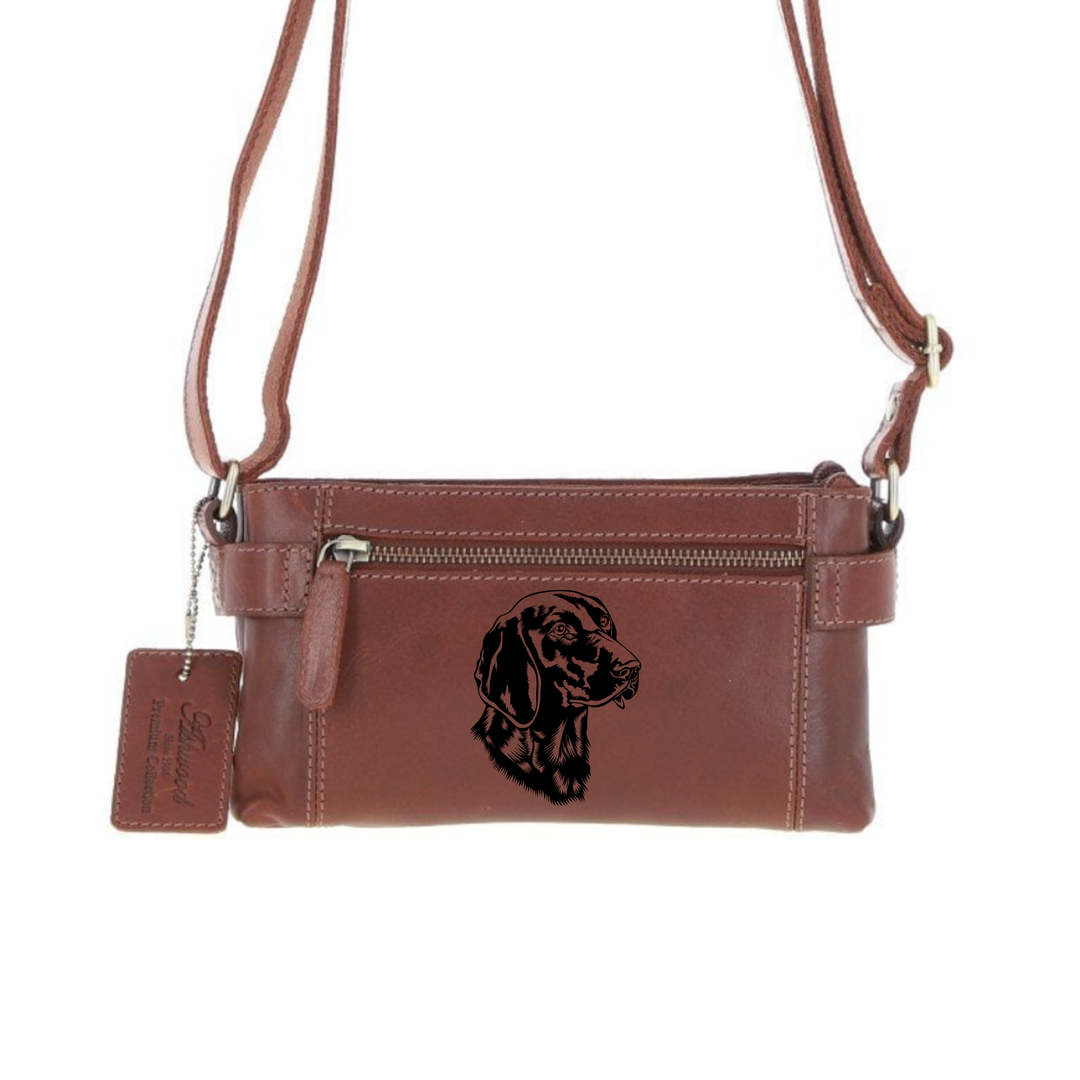 Personalised German Shorthaired Pointer SP Engraved Small Leather Two Section Zip Top Crossbody Bag