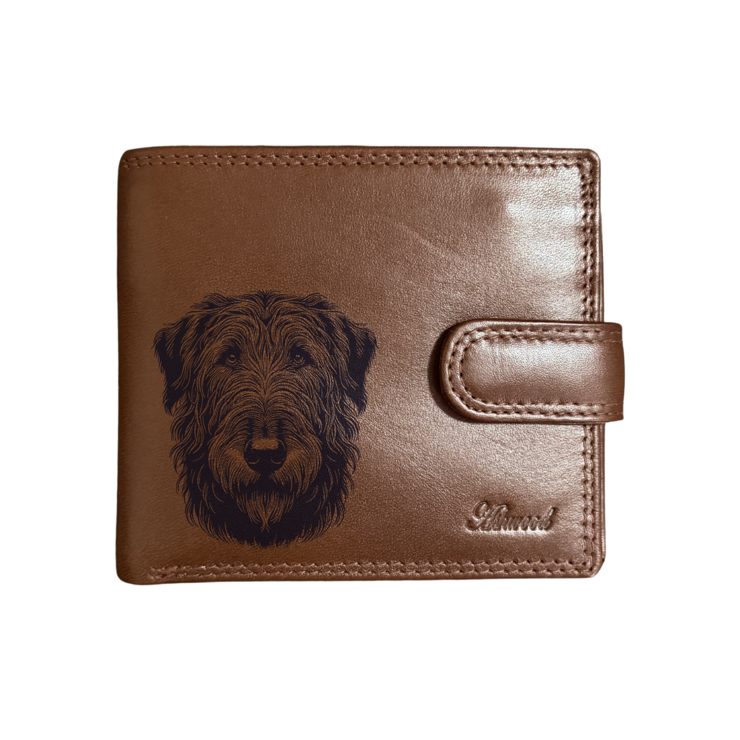 Personalised Irish Wolfhound Face Engraved Dark Tan Genuine Leather Wallet