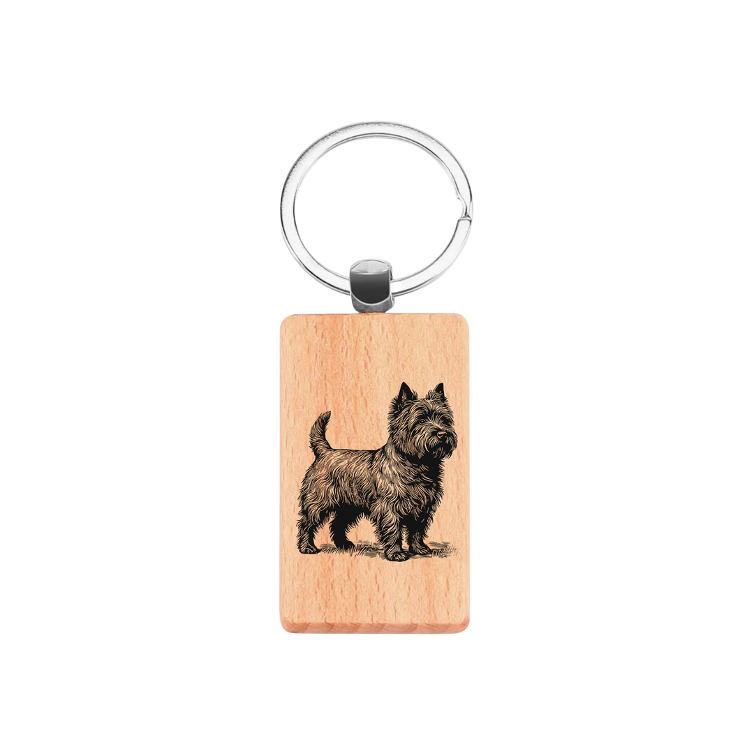 Cairn Terrier Standing Engraved Rectangle Wooden Keyring