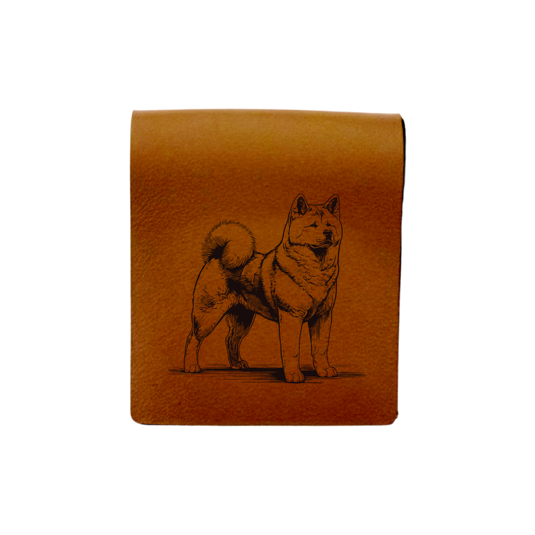 Japanese Akita Inu Standing Engraved Genuine Leather Magnetic Bookmark