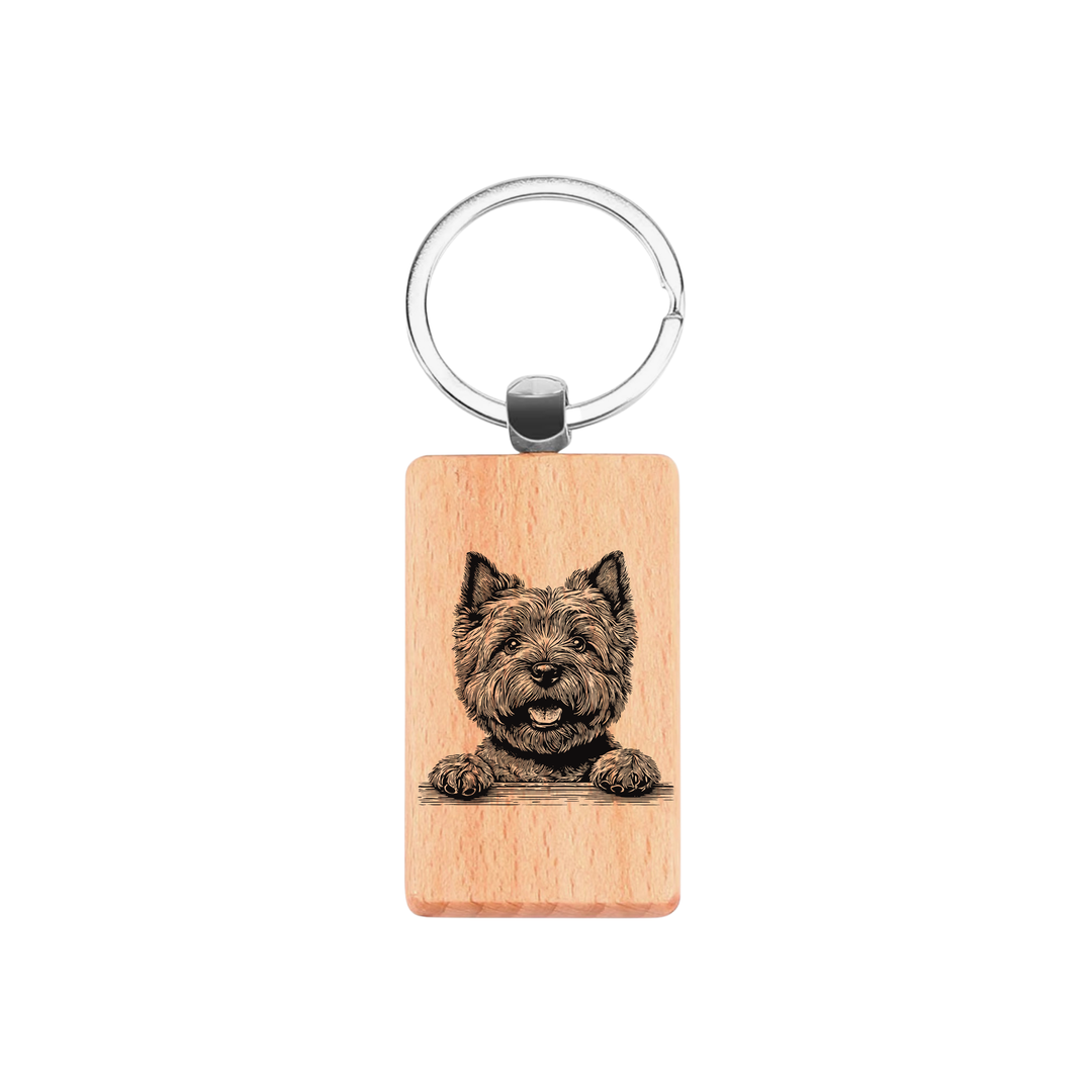 Cairn Terrier Paws Engraved Rectangle Wooden Keyring