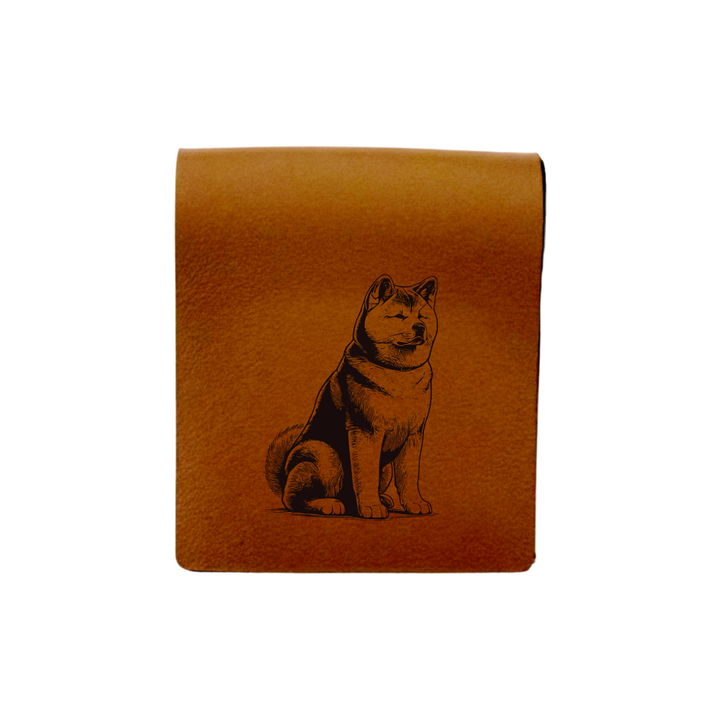 Japanese Akita Inu Sitting Engraved Genuine Leather Magnetic Bookmark