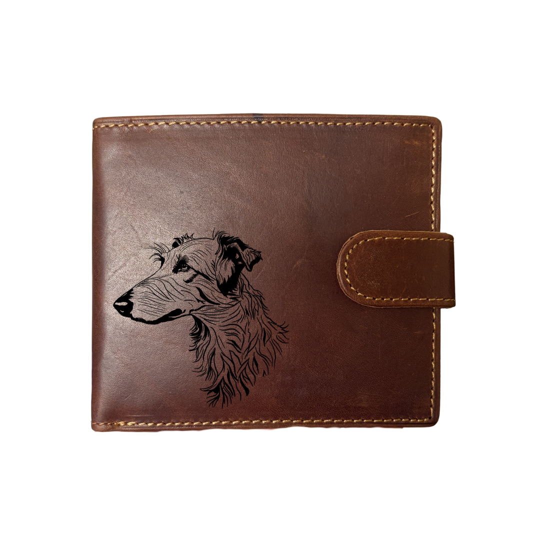 Personalised Deerhound Engraved Dark Tan Genuine Leather Wallet