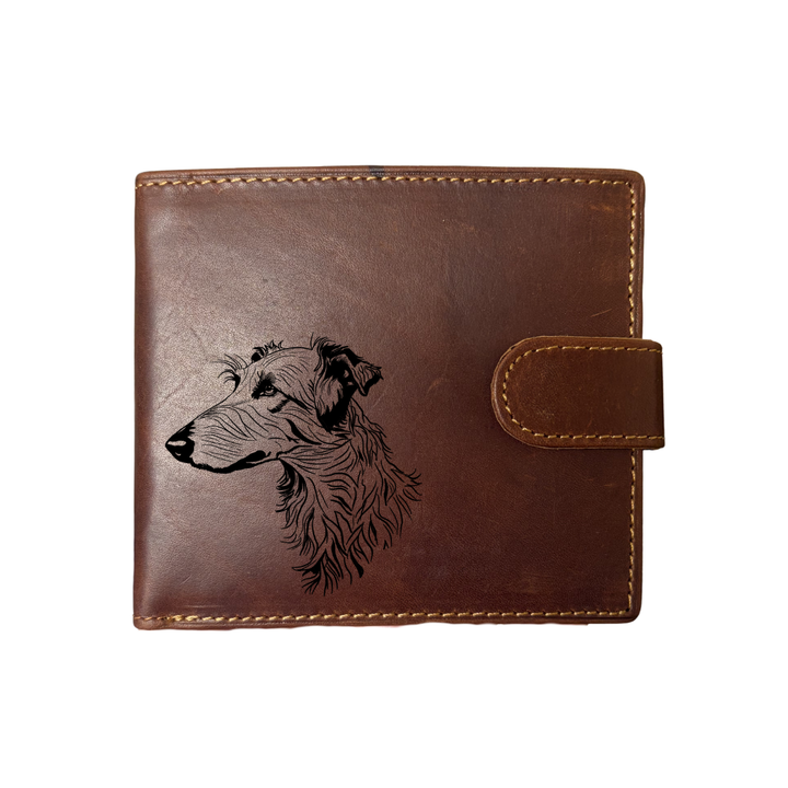 Personalised Deerhound Engraved Dark Tan Genuine Leather Wallet
