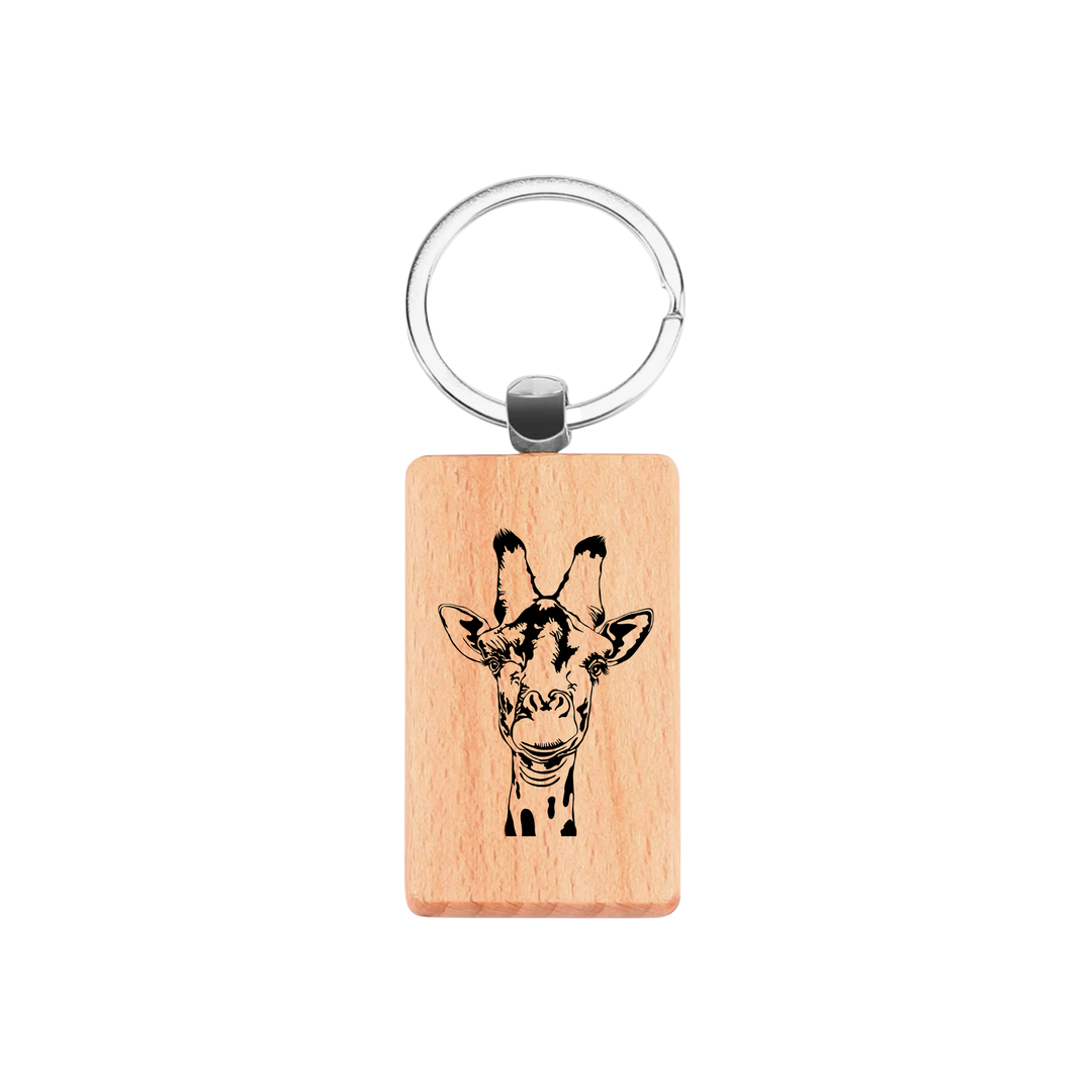 Giraffe Engraved Rectangle Wooden Keyring