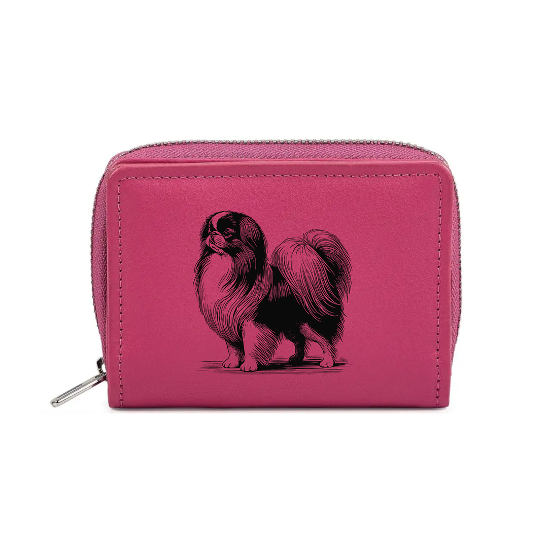Japanese Chin Standing Engraved Small Leather Purse (Green/Pink/Blue/Red)