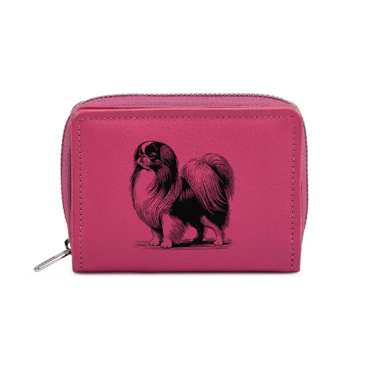 Japanese Chin Standing Engraved Small Leather Purse (Green/Pink/Blue/Red)
