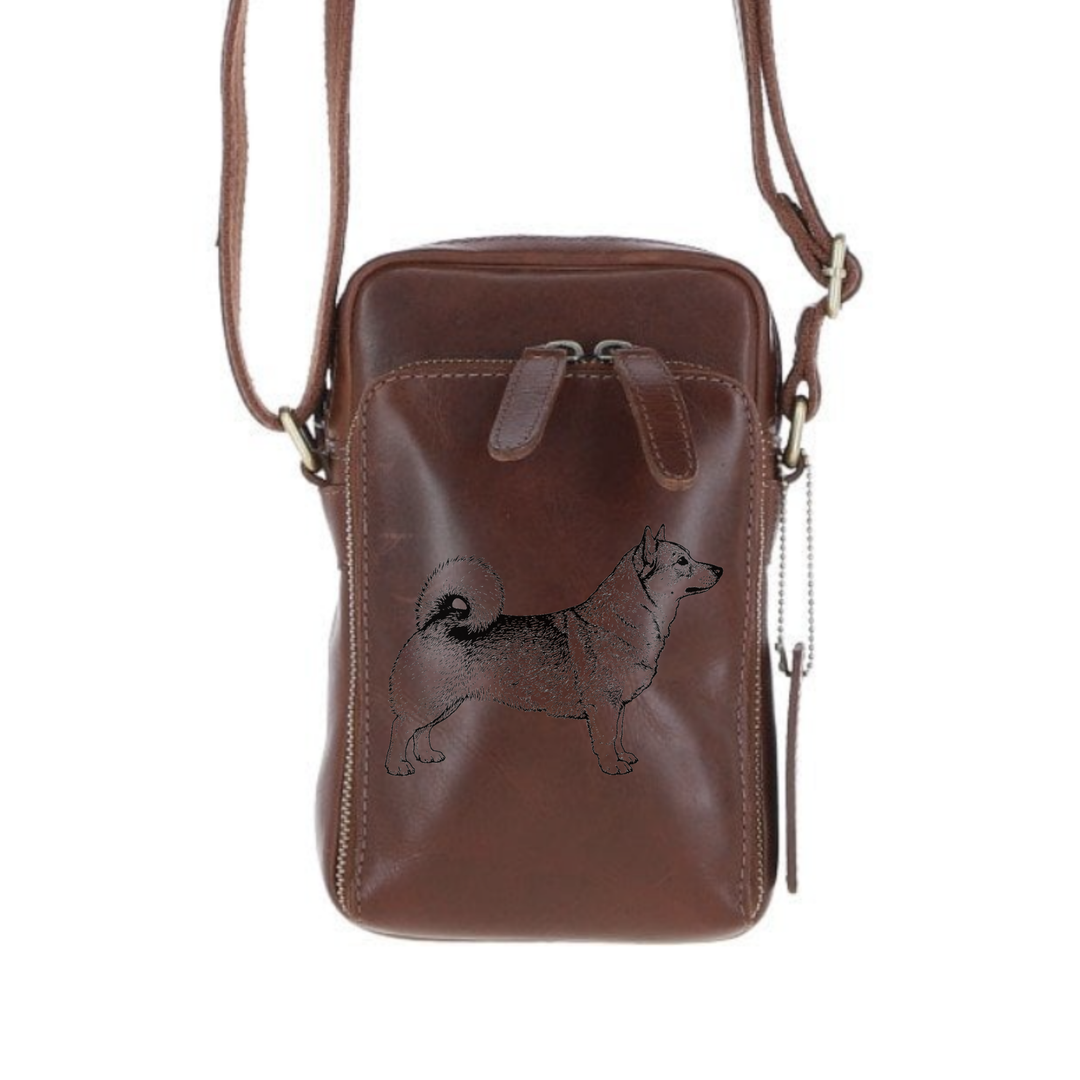 Personalised Swedish Vallhund Standing Leather Compact Crossbody Bag