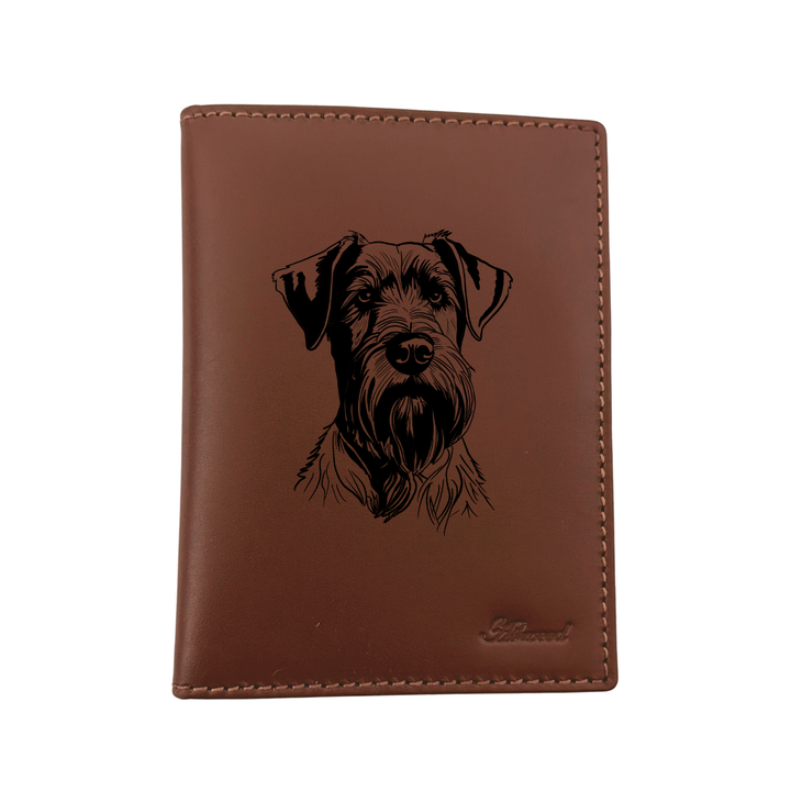 Giant Schnauzer Face Engraved Leather Passport Cover