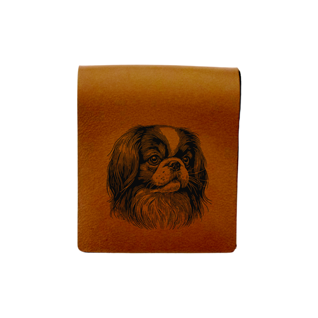 Japanese Chin SP Face Engraved Genuine Leather Magnetic Bookmark