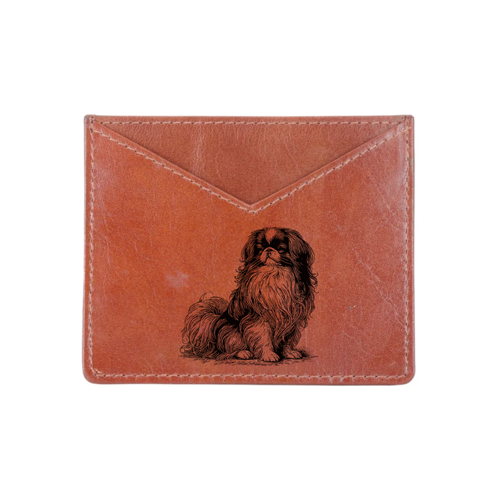 Japanese Chin Sitting Engraved Genuine Leather Cardholder