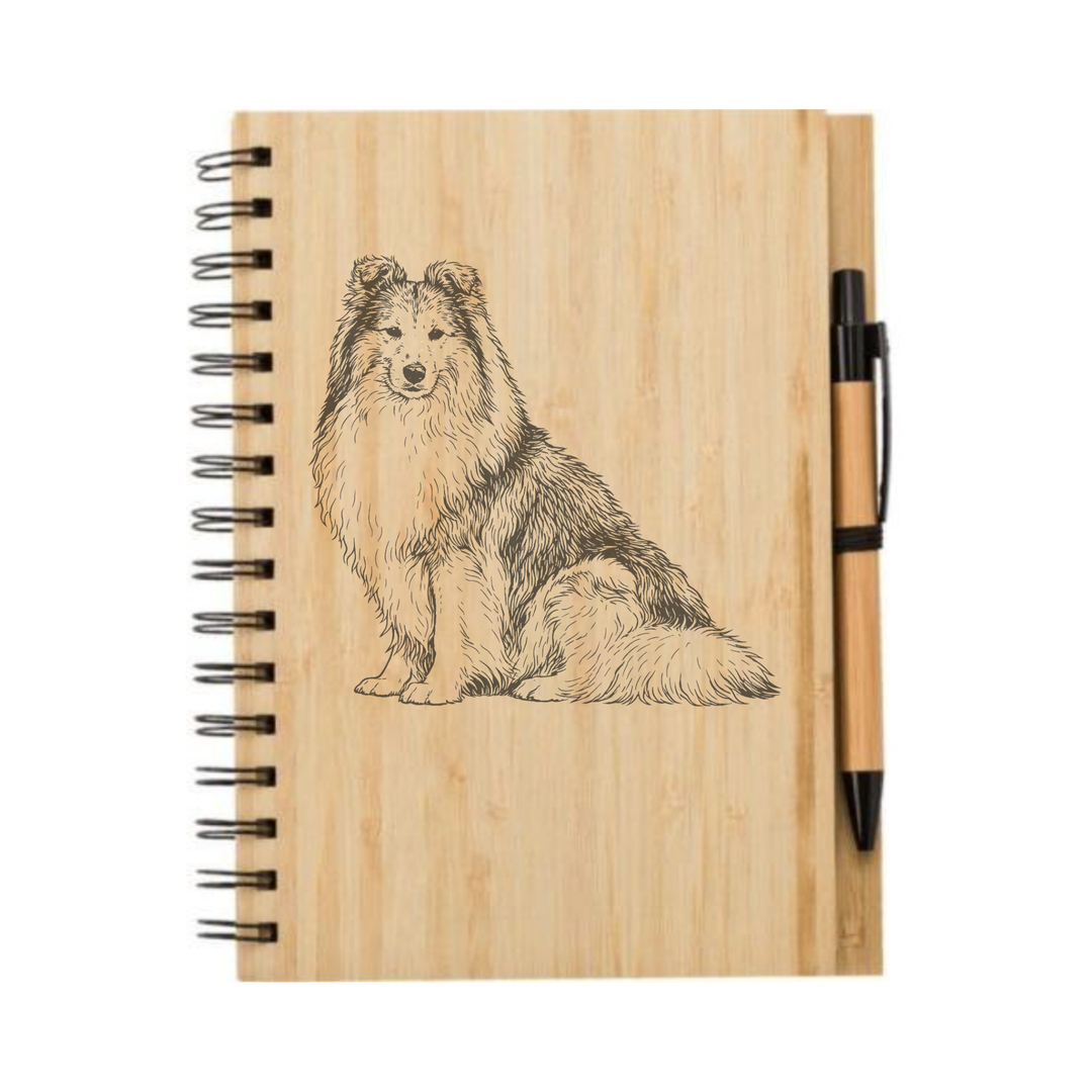 Shetland Sheepdog Sitting Illustration Engraved Notebook