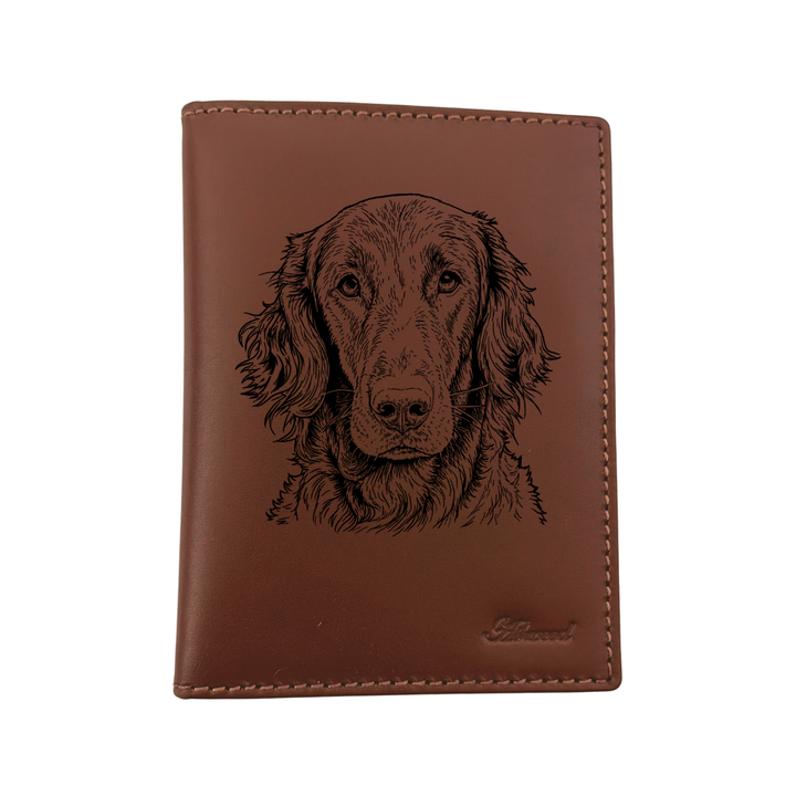 Flat Coat Retriever Face Engraved Leather Passport Cover