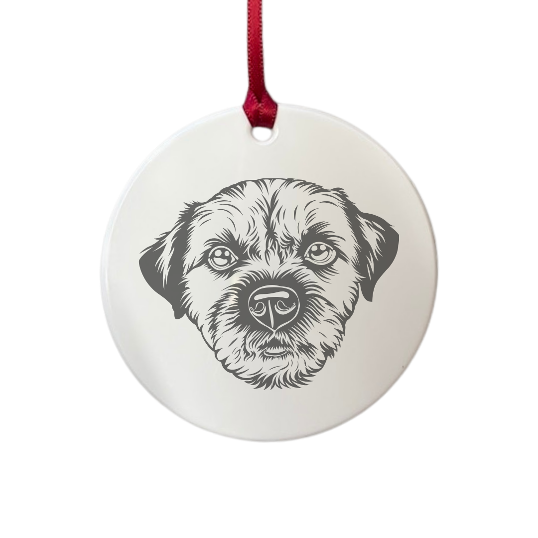 Personalised Border Terrier C Face Engraved White Acrylic Decoration