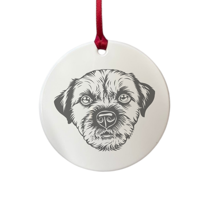 Personalised Border Terrier C Face Engraved White Acrylic Decoration