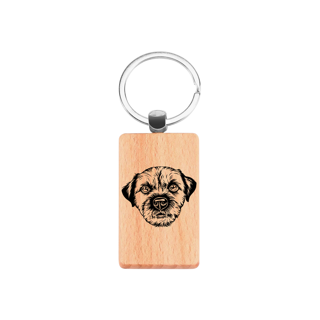 Border Terrier C Face Engraved Rectangle Wooden Keyring