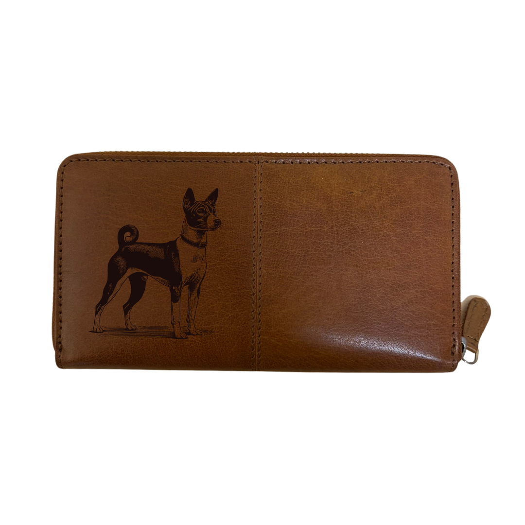 Basenji Standing Engraved Large Leather Purse