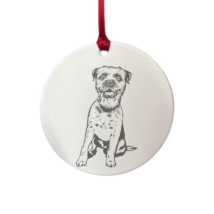 Personalised Border Terrier Sitting Engraved White Acrylic Decoration
