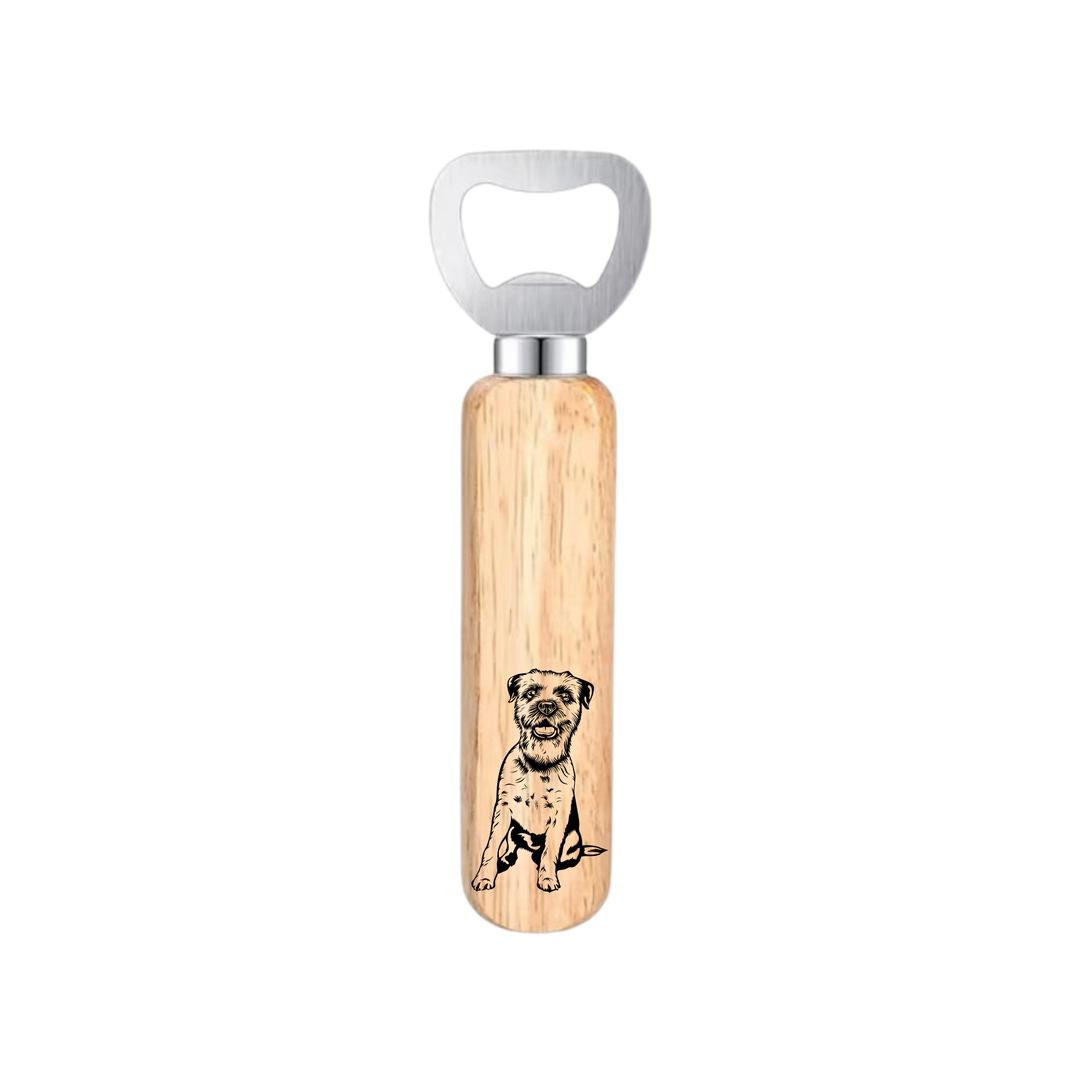 Border Terrier Sitting Engraved Wooden Bottle Opener