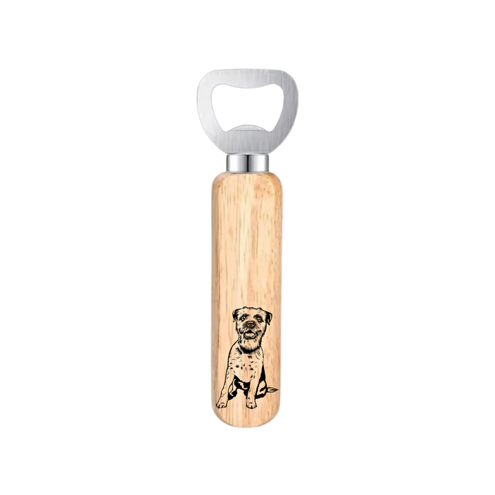Border Terrier Sitting Engraved Wooden Bottle Opener