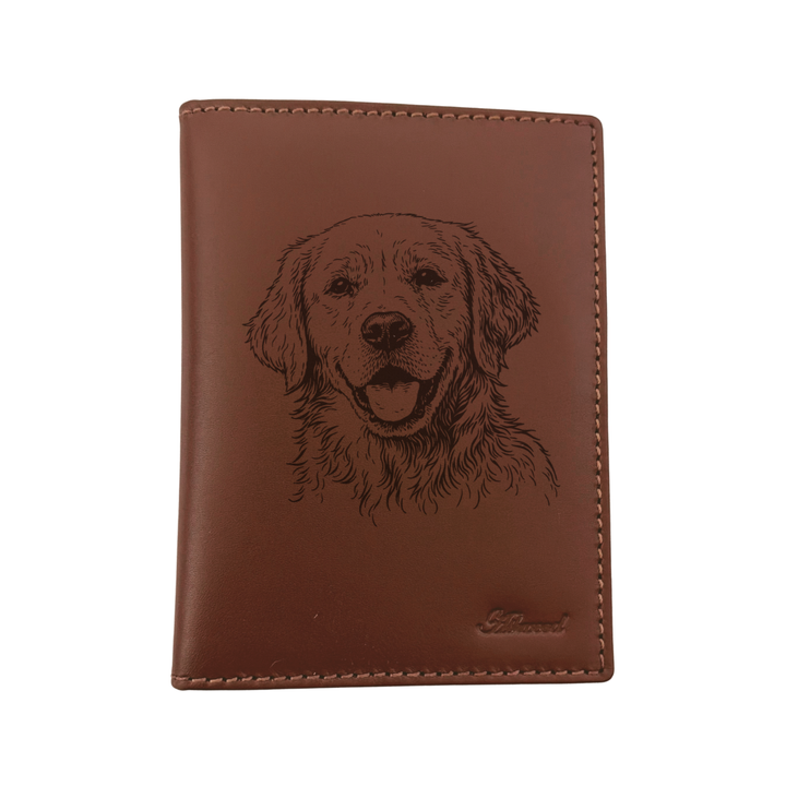 Golden Retriever Face Engraved Leather Passport Cover