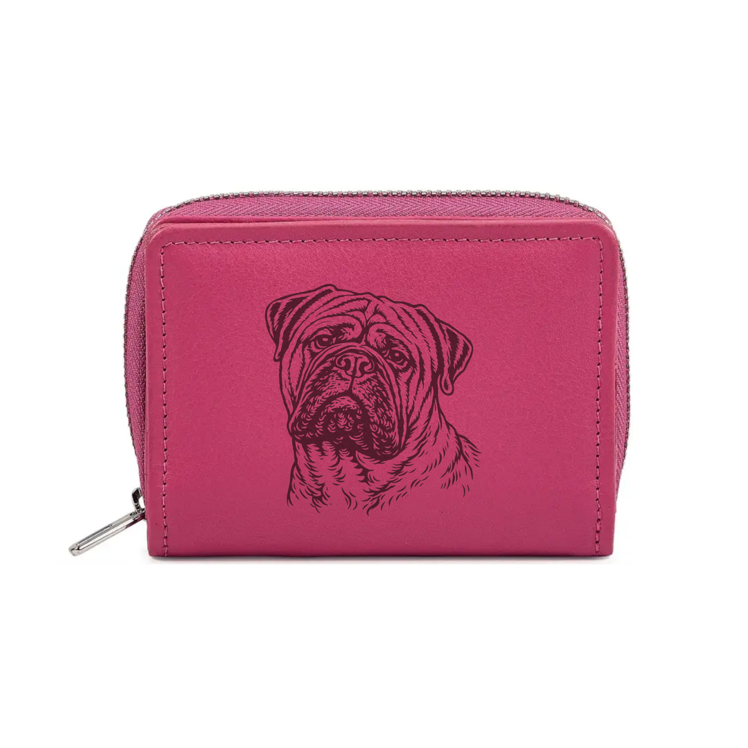 Bullmastiff Face Engraved Small Leather Purse (Green/Pink/Blue/Red)