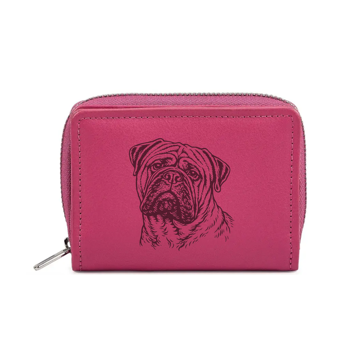 Bullmastiff Face Engraved Small Leather Purse (Green/Pink/Blue/Red)